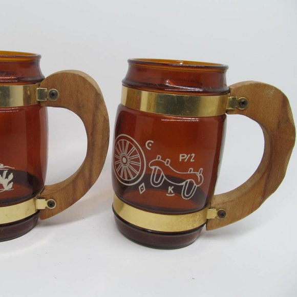 Vintage Siesta Ware 2 Piece Western Wagon Wheel Theme Barware  Mugs - Picture 2 of 12